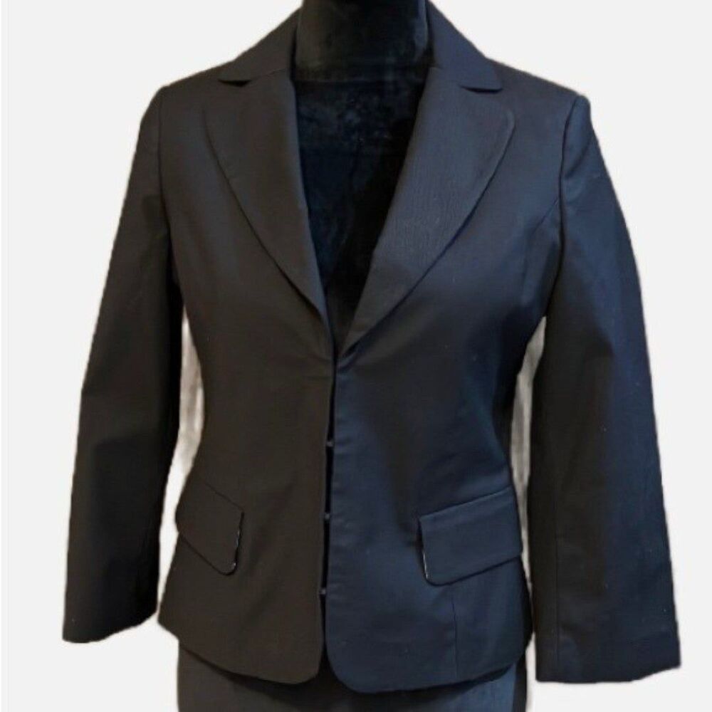H&M black cotton pique lightweight blazer hook & eye closures. 8* see size ref